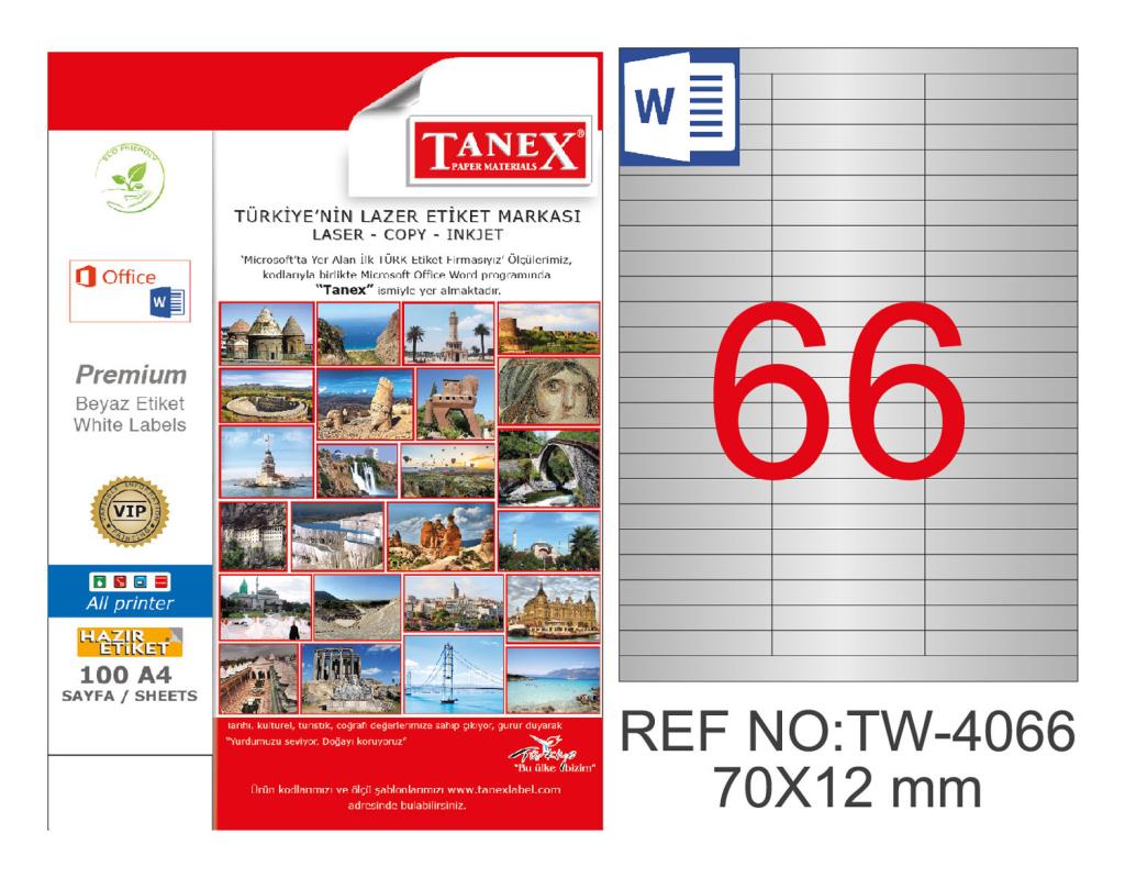 Tanex TW-4066 70x12mm Gümüş Lazer Etiket 1650 Li