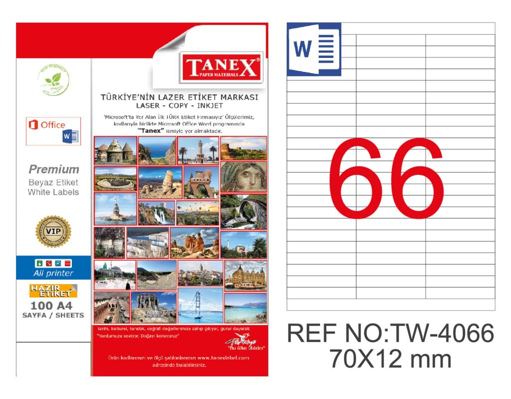 Tanex TW-4066 70x12mm Kuşe Laser Etiket 100 Lü Paket