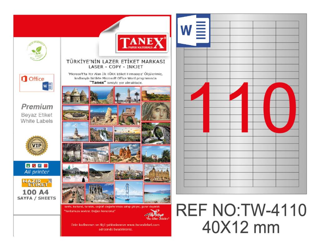 Tanex TW-4110 40x12mm Gümüş Lazer Etiket 2750 Li