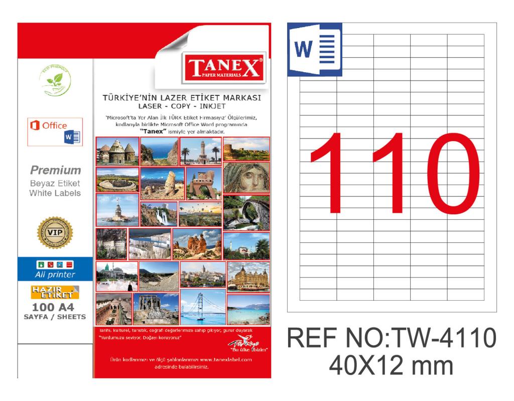 Tanex TW-4110 40x12mm Polyester Etiket 25 Li