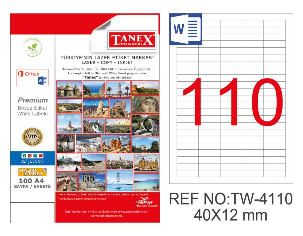 Tanex TW-4110 40x12mm şeffaf Laser Etiket 2750 Li